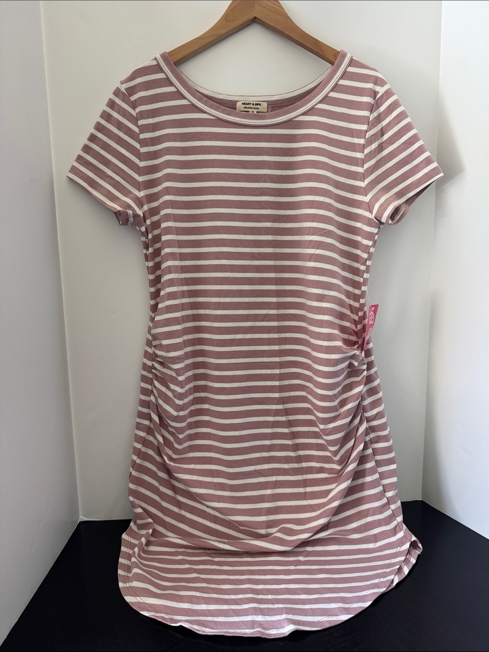 Heart & Hips Mauve/Pink and White Striped Midi Tee Dress